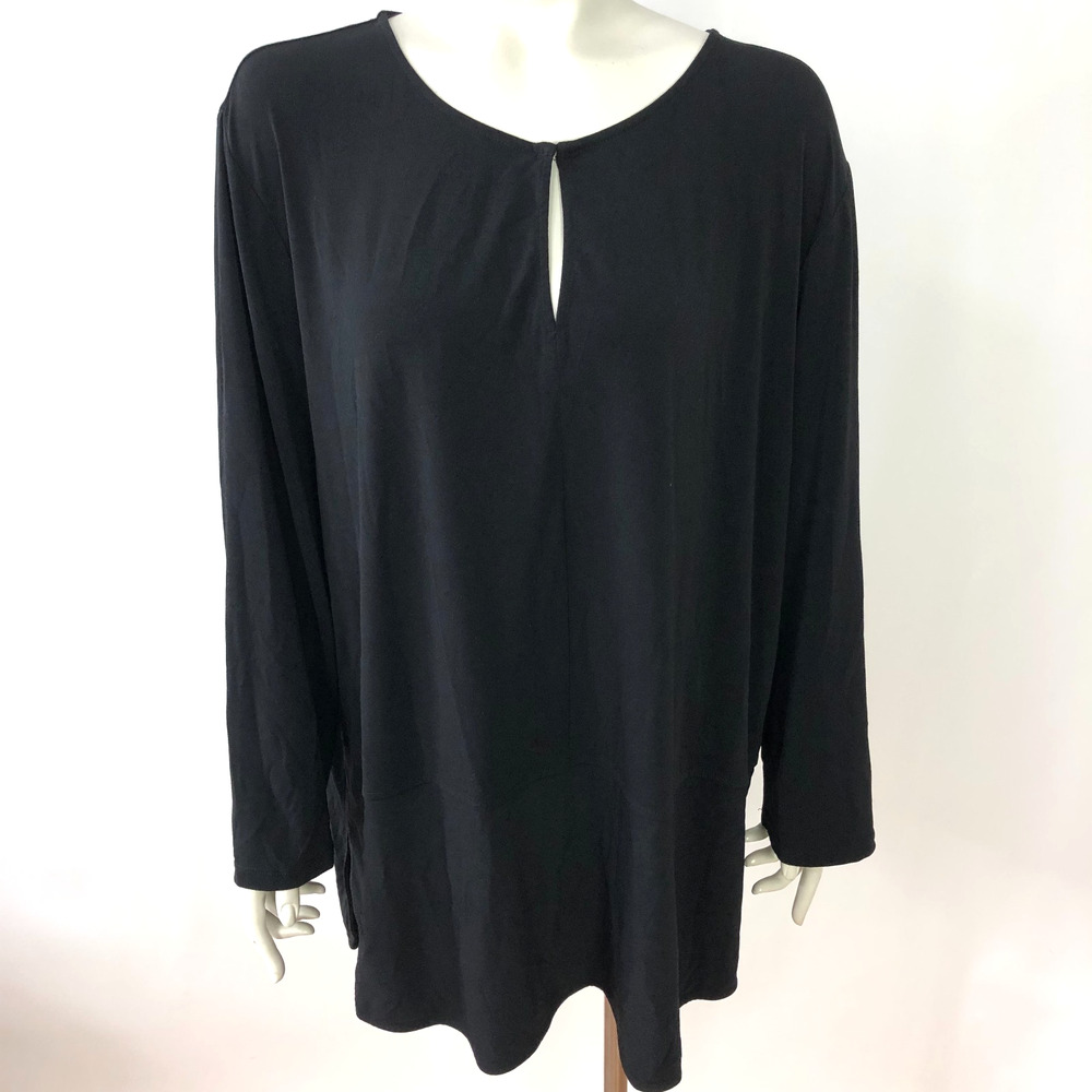 Lauren Ralph Lauren Plus 3X Keyhole Hook Clasp Pullover Top Blouse Black